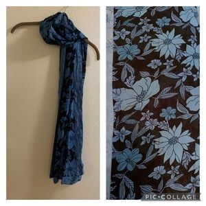 Kavita Blue Floral Scarf Tapestry Edging Head Scarf-Purse Twilly Tie Scarf